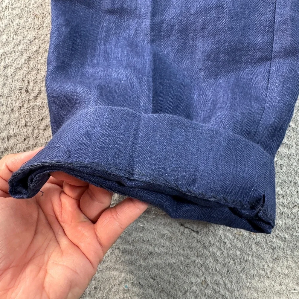 Hawes And‎ Curtis Pant Men's 36x29 Blue Linen Dress Straight Slacks Trouser